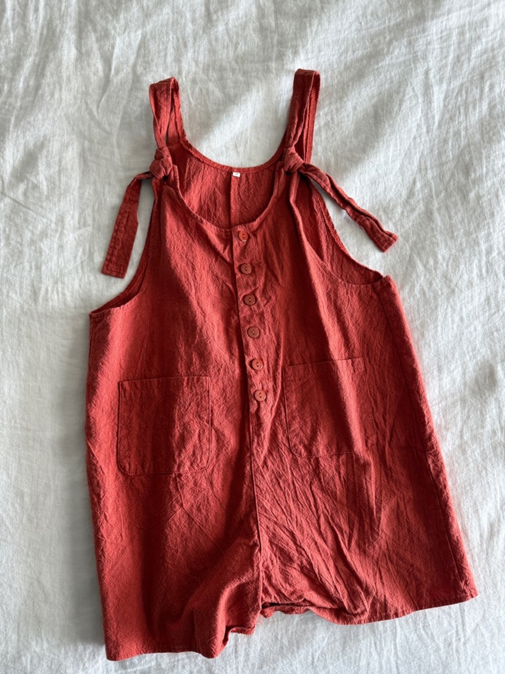 Sleeveless Button-Front Rust Red Romper